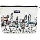 Beary Blu Cities Around the World Artwork Cosmetic Bag Series – Designed in USA, Travel Makeup Bag with Zipper, Souvenir Gift for Women, Artwork Organizer for Purse or Toiletry (Philadelphia)