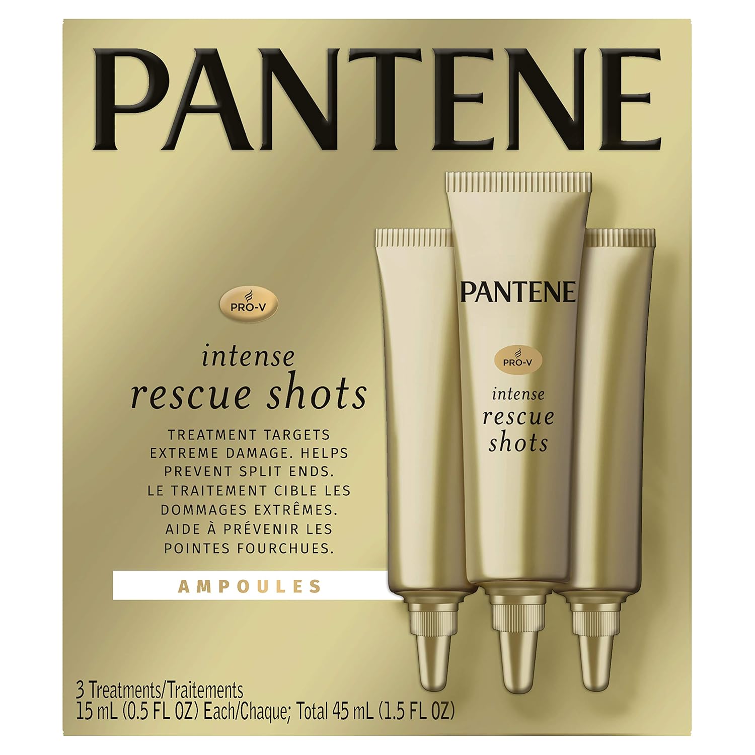 Pantene, Rescue Shots Hair Ampoules Treatment, Intensive Repair of Damaged Hair, Pro-V, 1.5 Fl Oz, Twin Pack : Beauty