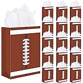 durony 16 Pieces Football Gift Bags with Handles Football Party Favor Bags Paper Treat Bags Football Goodie Bags Candy Snack Bags Football Theme Party Decorations for Birthday Party Supplies