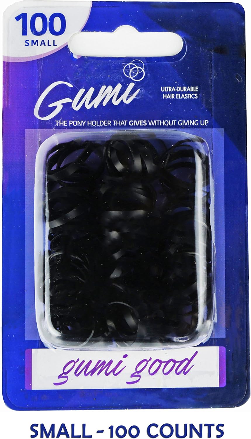 GUMI Reusable Extra Strong Hold Hair Elastics Small-100 Count Black, 1 count (Pack of 100)