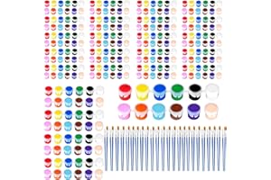 CELEPEN 24 Pack Mini Acrylic Paint Set, 12 Colors Washable Acrylic Paint Strips with 24Pcs Painting Brushes for Kids&Adults Paint, 336 PCS Kids Painting Kit for Birthday Party Favor, Classroom, Art Gift