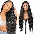 STUDIOCUT BY PROS Loose Deep Wave 30 Inch Soft Swiss Lace Front Wig for Black Women Middle Part Curly Long Wavy Heat Resistant Synthetic Wigs DPL003 (30 Inch, 1B-Off Black)