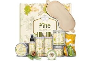AM AROMANTRA Birthday Gifts for Women, Bath Gift Baskets for Women, Get Well Soon Gifts, Pine Scented Relaxing Spa Care Package w/Bubble Bath, Bath Salt Spa Essential, Christmas, Valentine'S Day, Mothers Day