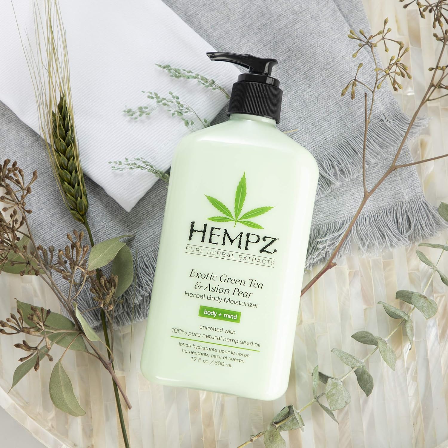 Exotic, Natural Herbal Body Moisturizer with Pure Hemp Seed Oil, Green Tea and Asian Pear, 17 Fluid Ounce - Pure, Nourishing Vegan Skin Lotion for Dryness and Flaking with Acai and Goji Berry : Beauty