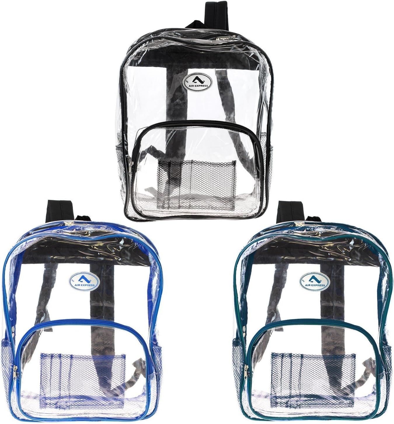 16 Inch Wholesale Clear Backpack in 3 Assorted Trim Colors