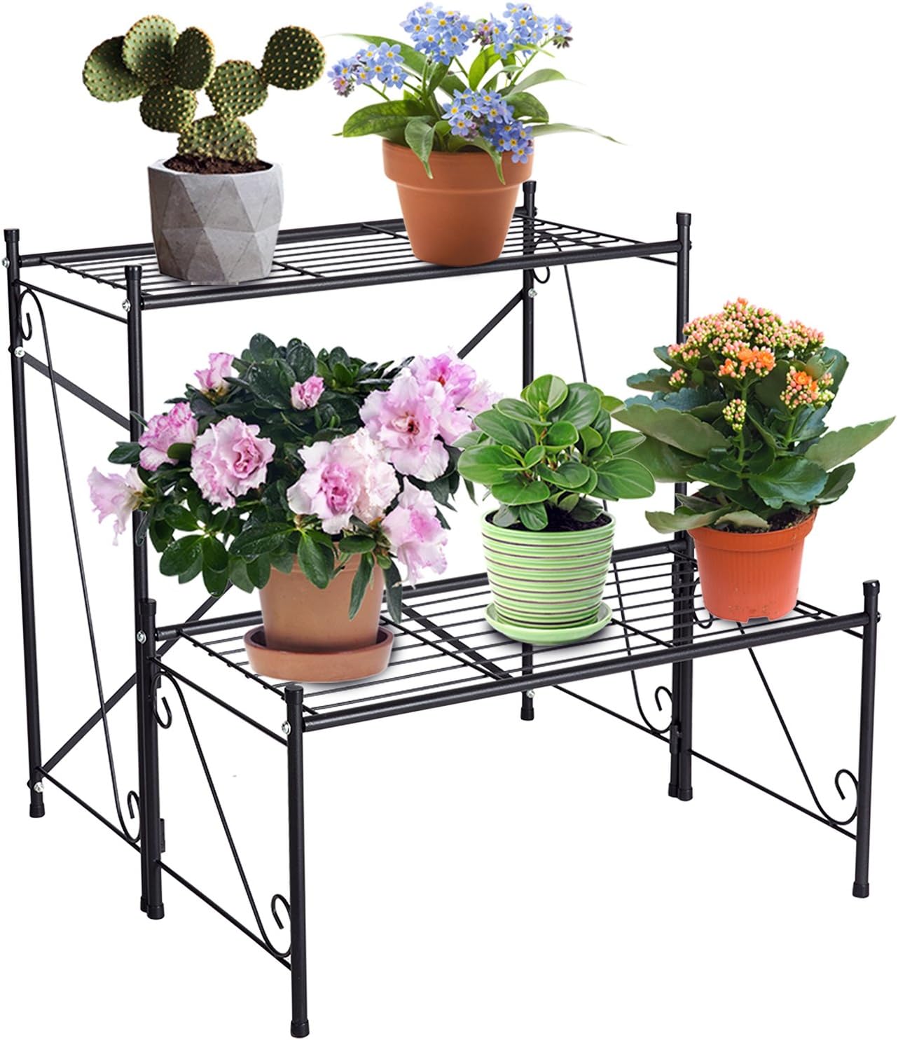 DOEWORKS 3 Tier Metal Plant Stand Storage Rack Shelf, Flower Pot Holder Indoor Outdoor, Black
