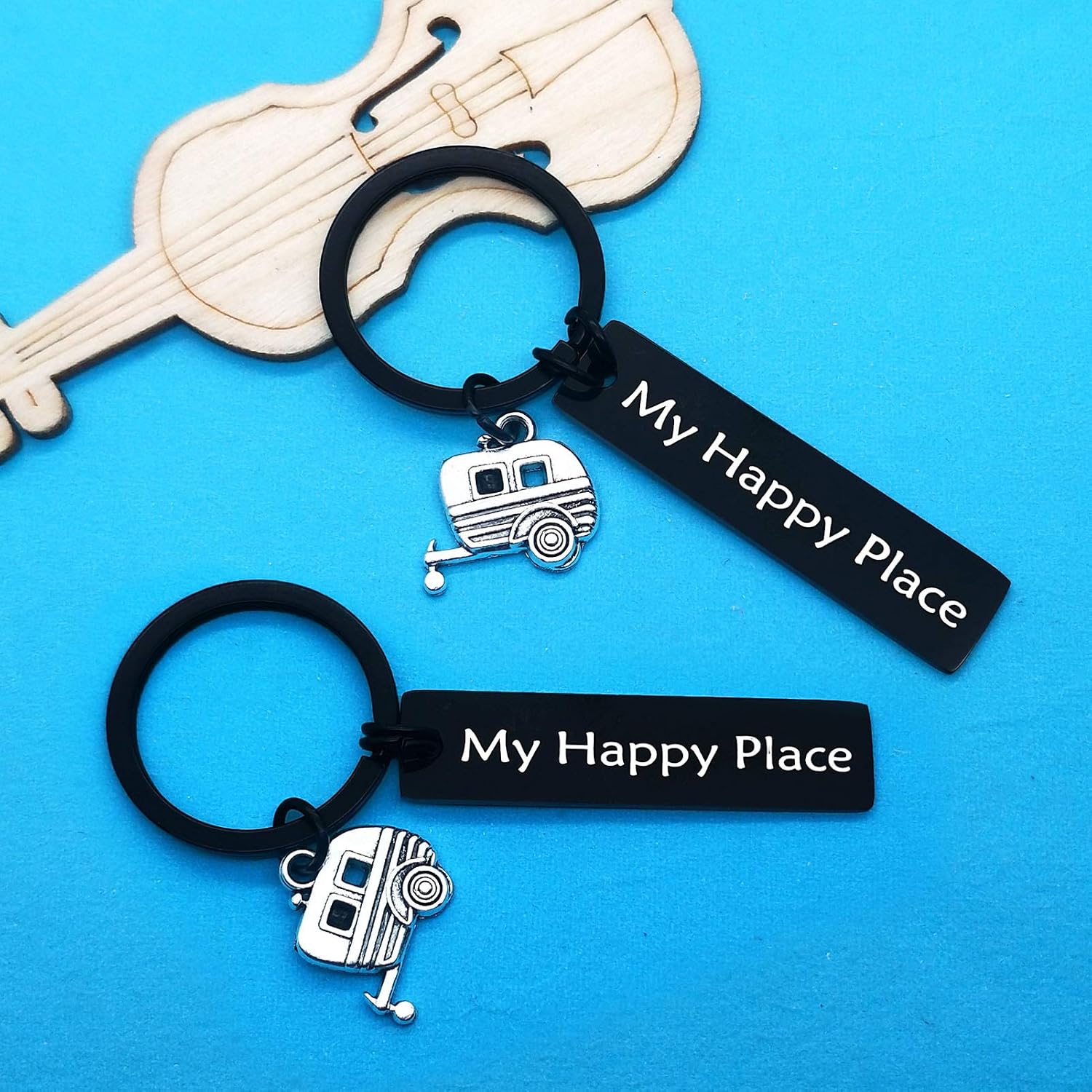 Camper Gifts Keyring My Happy Place Camper Keychain Set Happy Camper RV Keychain Unique Gifts for Women Men Camper Lover Trailer Outdoors Vacation Gifts - Image 4