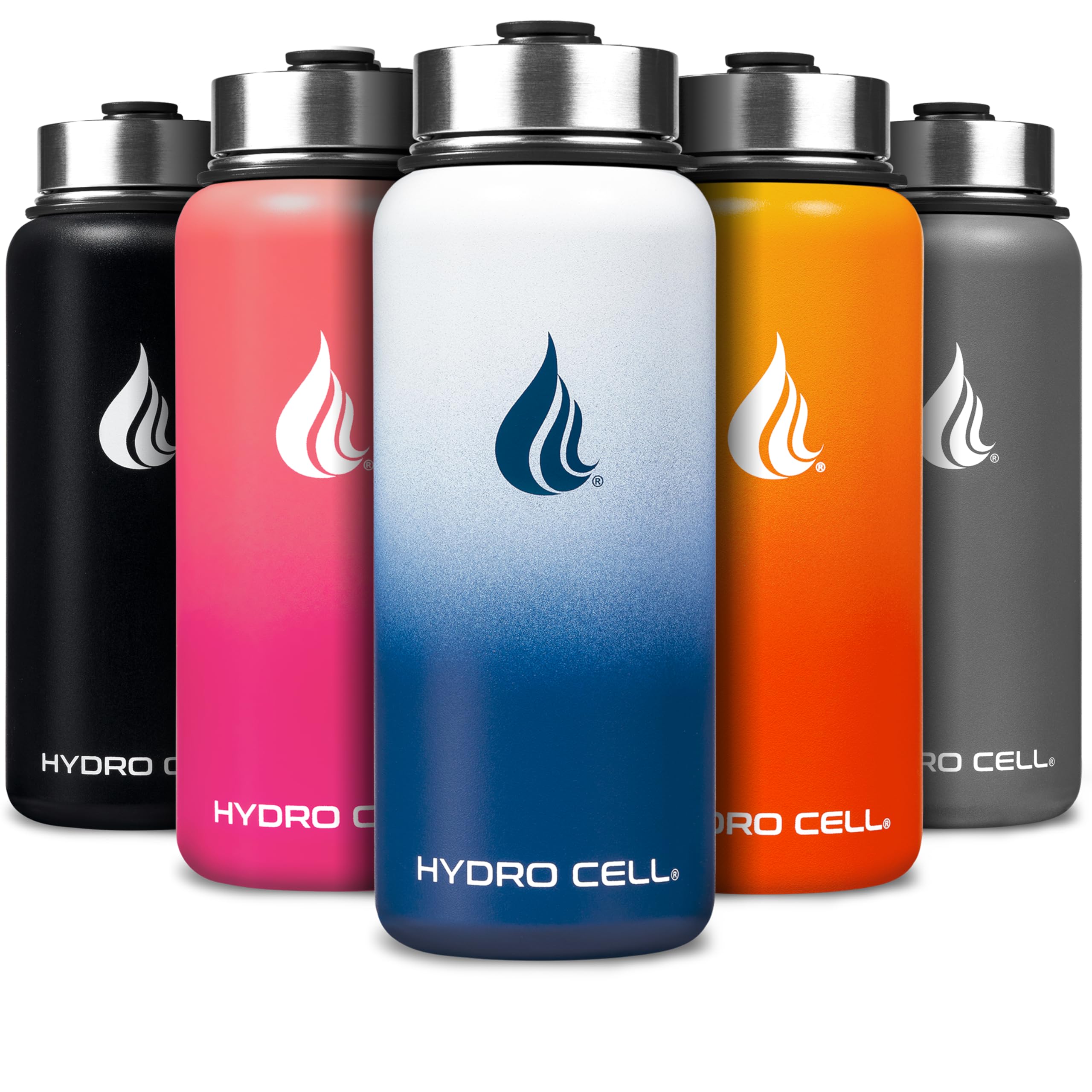 HYDRO CELL Stainless Steel Water Bottle w/Straw & Wide Mouth Lids (40oz 32oz 24oz 18oz) - Keeps Liquids Hot or Cold with Double Wall Vacuum Insulated Sweat Proof Sport Design (Navy/White 32 oz)