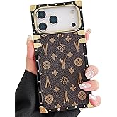 Dropcases Compatible with iPhone 17 Pro Max Case Luxury Designer for Women Girls,Rectangle Edge PU Leather + Soft TPU Anti Drop Camera Protective Cover for 17 Pro Max - 6.9 inch (Brown)