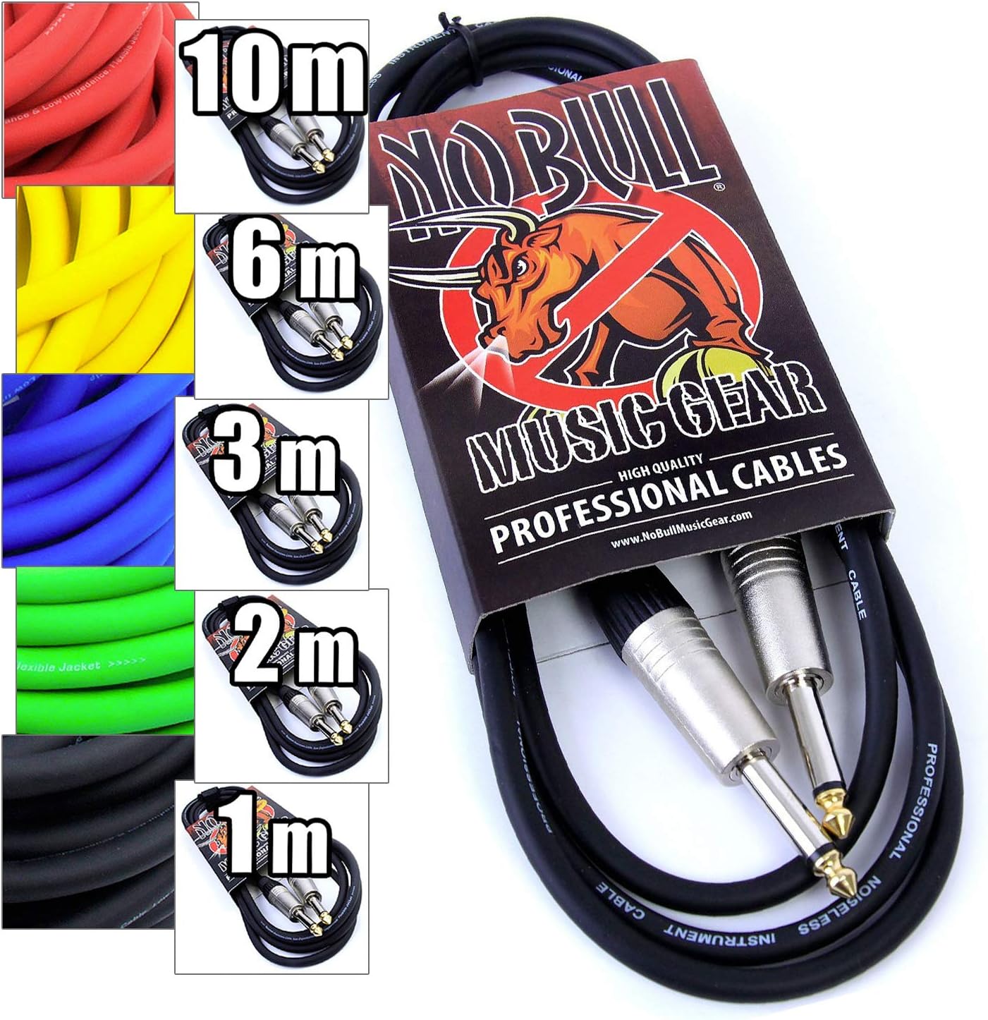 No Bull Premium Guitar/Instrument Cable (Black, 6ft / 2m, Straight Plugs)
