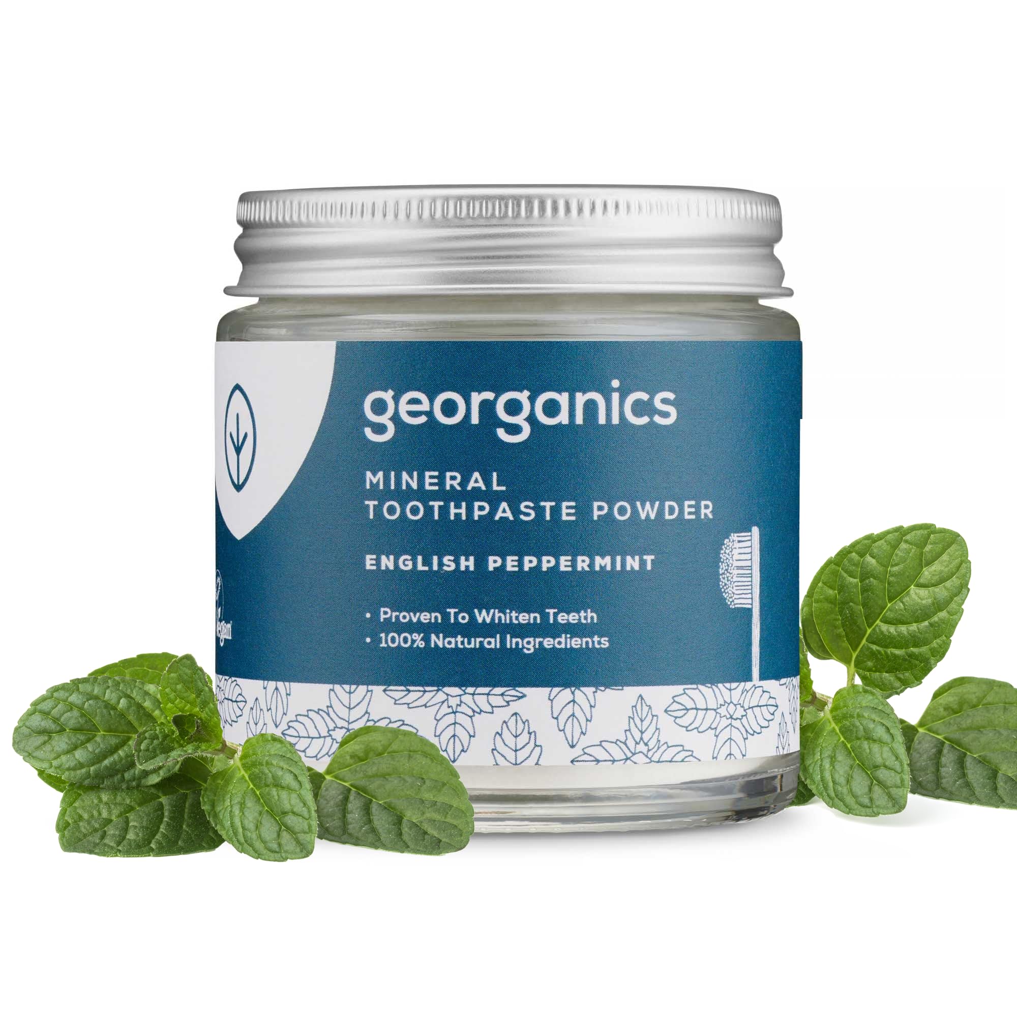 Georganics Mineral Toothpaste Powder - Peppermint - Stain Removing & Teeth Whitening Powder - 100% Natural - SLS, Glycerine & Fluoride Free - Certified Cosmos Natural, Vegan & Cruelty-Free - 60ml