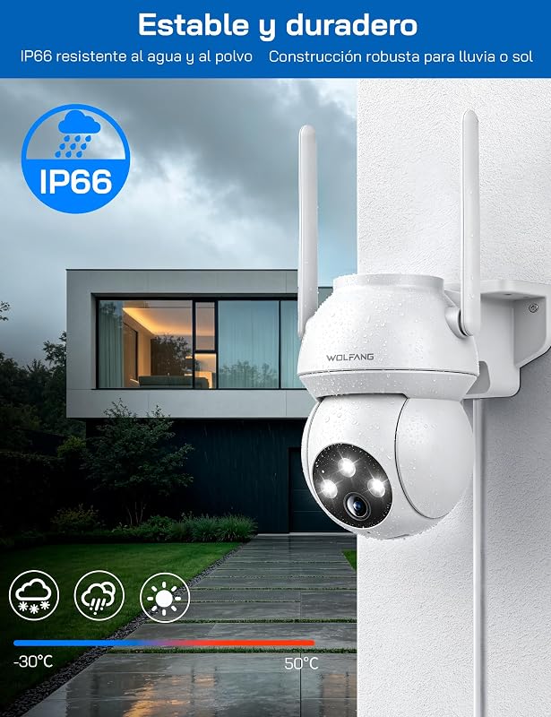 Câmara de segurança exterior 2K 3MP, câmara WiFi PTZ de 360°, visão noturna a cores, deteção por IA, alarme de som e luz, resistência ao tempo IP65, funciona com Alexa e Google