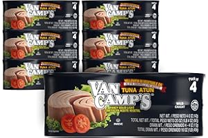Van Camp's Seafood Solid Light Yellowfin Tuna in Oil, 4-5 oz. Cans (Pack of 6), Wild Caught Canned Tuna