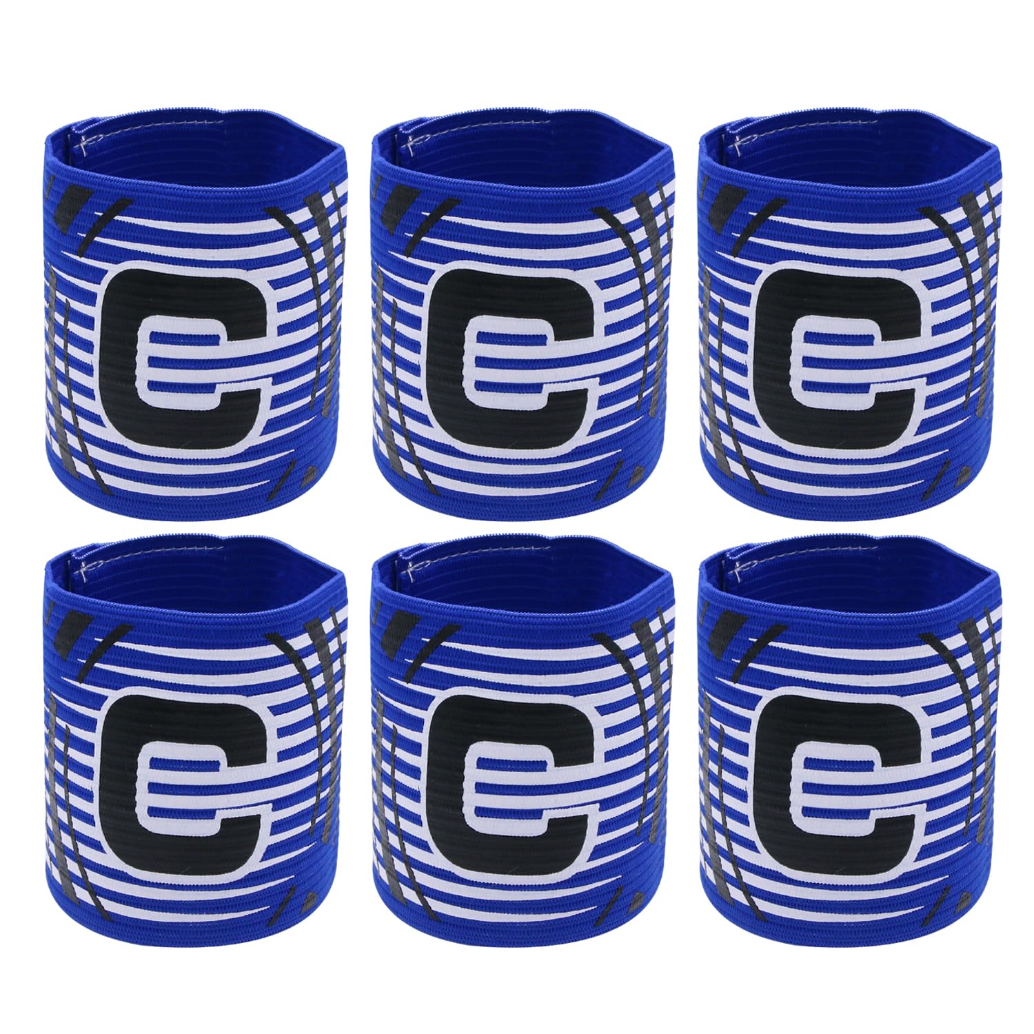 Hosifiy 6pcs Football Captain Armband, Blue Elastic Football Captain Armband Adjustable Outdoor Football Player Captain ArmBands Sports Captain C Arm Band for Youth and Adult