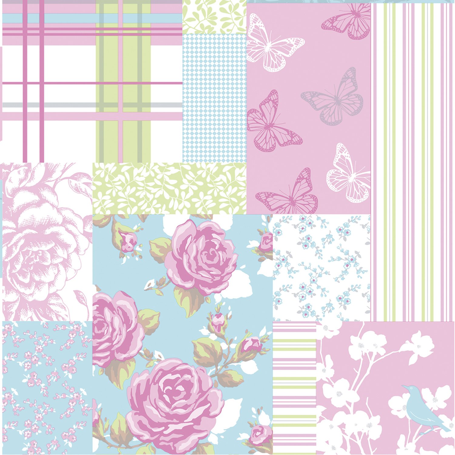 Sky Blue/Pink - M0720 - Pollyanna - Patchwork Rose Shabby Chic - Col