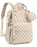 Corduroy Diaper Bag Backpack, Large Capacity Multifunction Baby Diaper Bags for Women, Insulated Bottle Pockets & Pacifier Case, Stylish Travel Nappy Changing Bags for Mom Dad (Checkered Brown)