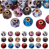 Mabor 50Pcs Fuzzy Beads for Beadable Pens, Mixed Color Leopard Print Pom Poms Beads, Soft Fuffy Spacer Bead for Bracelets Jewelry Making Keychains Earrings DIY Crafts Handicrafts Accessories, 0.8 Inch