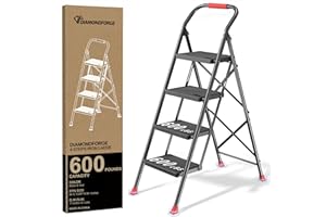 DIAMONDFORGE Step Ladder Foldable Folding Stool - for Home Adults Kitchen 4 Stepping Extension Tall Heavy Duty with Handrails - Closet Stepstool Stair Ladders Extendable Stepladder for Indoor House 600Lbs