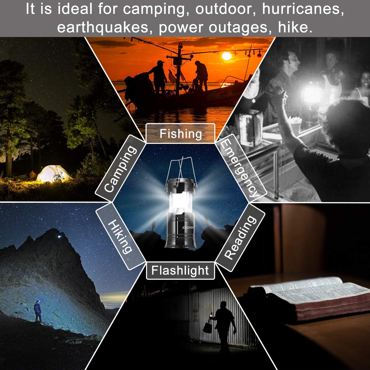 COB Lantern, Camping Solar Lanterns, SXGINBT 2-Pack Lantern Flashlights with Input/Output Port, USB Rechargeable Emergency Lighting for Hurricane/Earthquake/Power Outage - - 