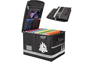 BALEINE Fireproof Document Box with Lock, Portable Fireproof Document Bag Waterproof Fire Proof File Boxes for Documents, File Organizer Box for Important Paperwork (Black, 16''x12.5''x11.5'')