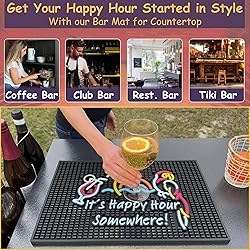 Tiki Bar Happy Hour Sign Rubber Bar Mat for