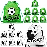 Shappy 16 Pack Drawstring Bags for Party Favors 12 x 10 Inch Treat Candy Goodie Gifts Bags Team Supplies Sport Birthday Party Favors(Soccer,Green, Black)