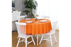 FOLINS&HOME Orange Round Tablecloth 70 Inch Waterproof Heavy Duty Wrinkle Free Polyester Fabric Table Cloth, Spillproof Washable Table Cover for Parties, Camping, Picnic, Banquet, Indoor and Outdoor