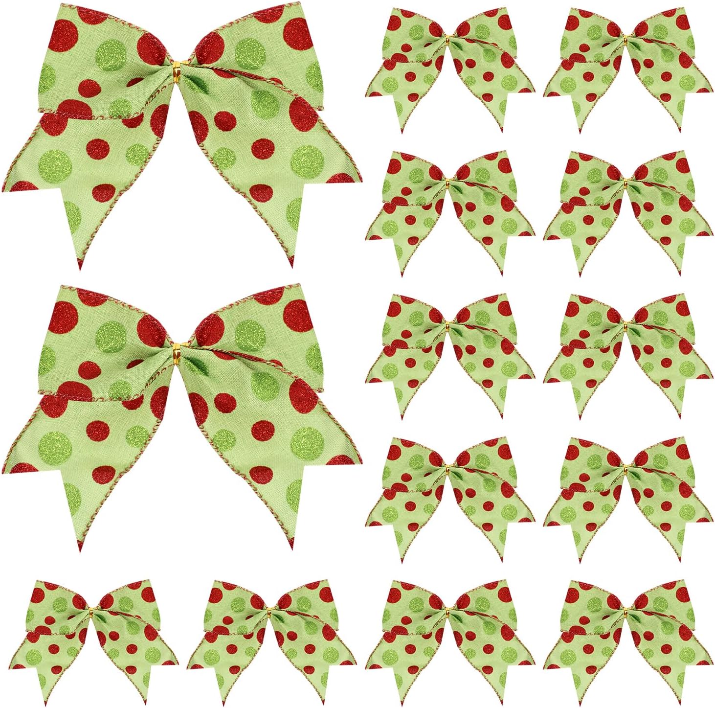 Bows & Ribbons - 24 Pcs Red Green Christmas Bows Decorations, 6 Inch Polka Dot Christmas Tree Bows Xmas Bows Ornaments for Home Wreaths Garland Wedding Gift Party Indoor Outdoor