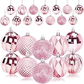 JULMELON 24PCS Large Christmas Balls Ornaments,60mm/2.4 in Shatterproof Plastic Decorative Xmas Tree Ornaments, Assorted Christmas Ball Ornaments for Wedding Mothers Day Party Decorations (Pink)