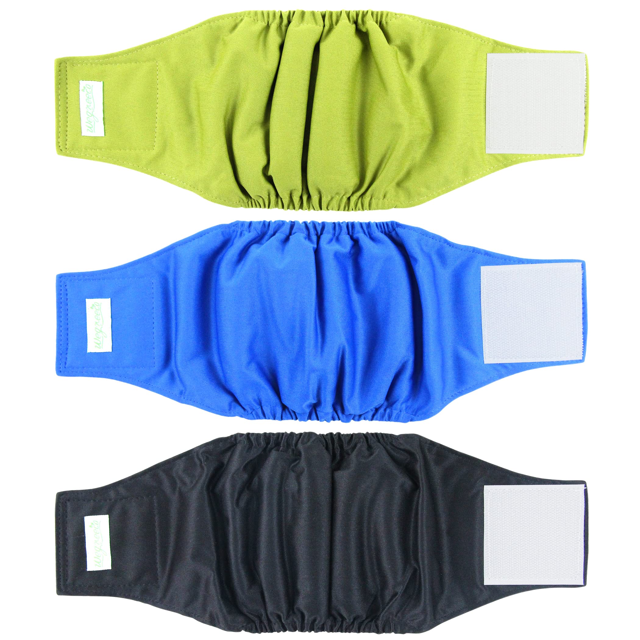 Photo 1 of wegreeco Washable Dog Diapers - Washable Male Dog Belly Wrap - Pack of 3 - (Black,Blue,Olive,Medium)