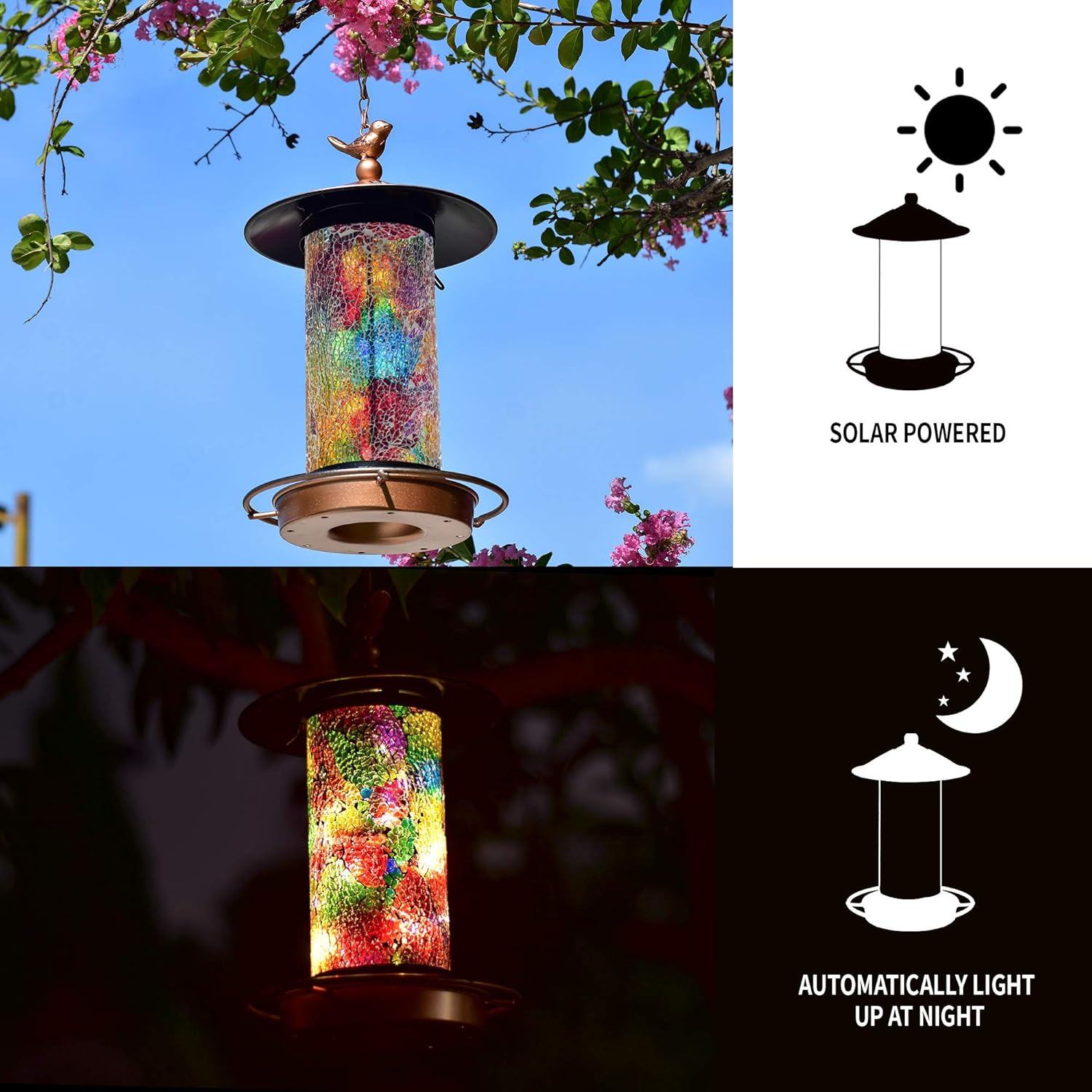 XDW-GIFTS 2020 Newest Solar Wild Bird Feeder Hanging for Garden Yard Outside Decoration, Waterproof Mosaic Lantern Design Feeder for Birds, Solar Bird Feeder as Gift Ideas for Bird Lovers(15 Inches) : Garden & Outdoor