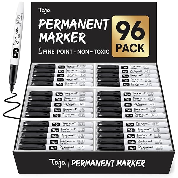 PERMANENT MARKERS FINE TIP, 96 PACK BLACK QUICK-DRYING AND FADE-RESISTANT PERMANENT MARKERS BULK SET FOR WRITING AND DRAWING ON WOOD, PLASTIC, METAL, GLASS, STONE, IDEAL FOR OFFICE SCHOOL SUPPLIES