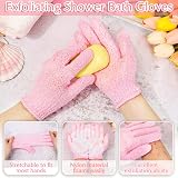 Anezus Exfoliating Shower Bath Gloves Back Scrubber Set - Pink view 3