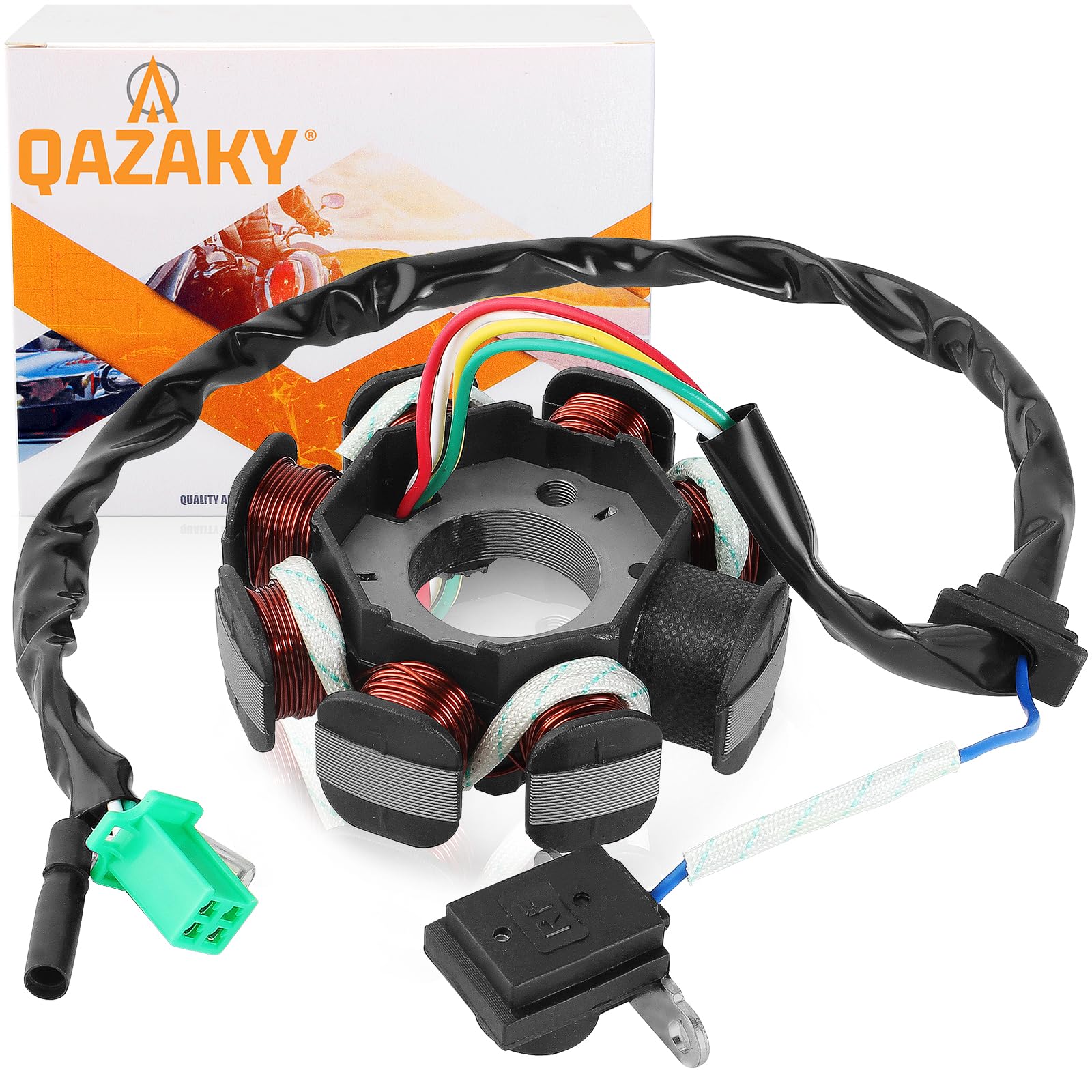 QAZAKY Magneto Stator AC Ignition Coil 8 Pole 5-wire Compatible with GY6 125cc 150cc ATV Scooter Moped Go Kart Buggy Quad 4-stroke Pit Dirt Bike QMI152 QMI157 QMJ152 QMJ157 TaoTao Roketa Buyang Sunl