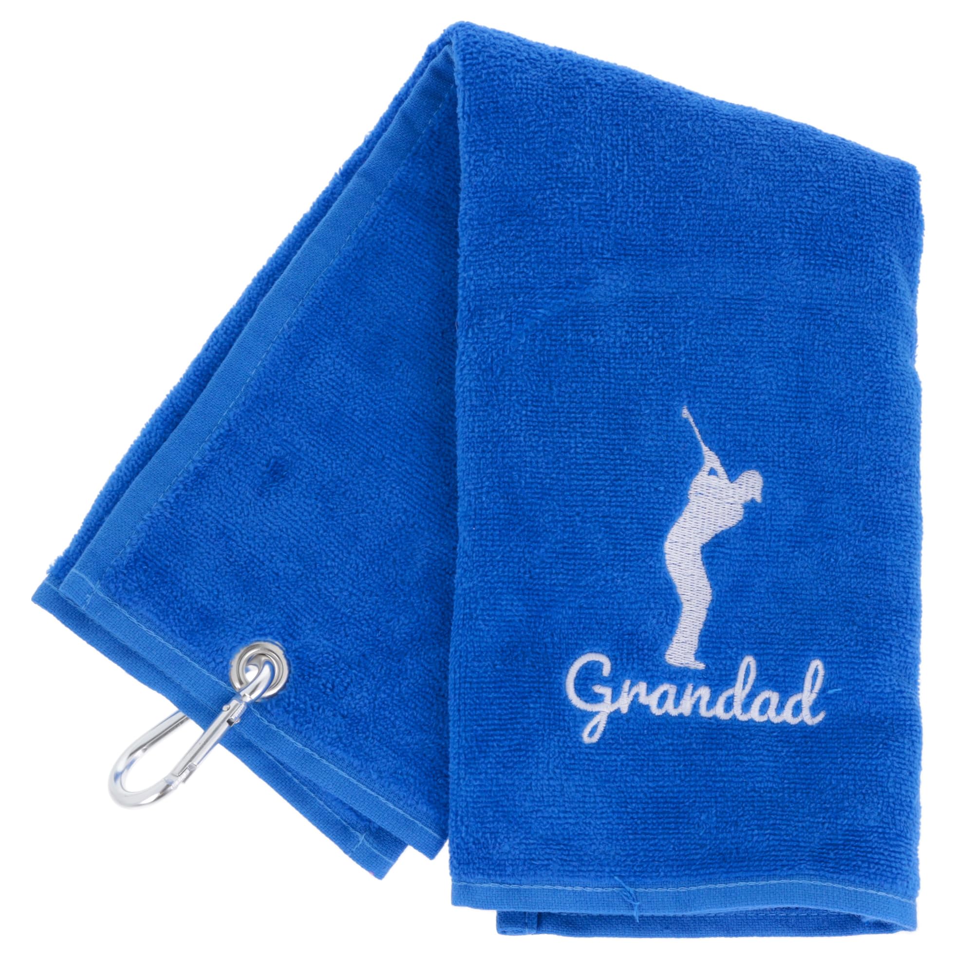 Always Looking Good Royal Blue Luxury Velour 50cm x 40cm Custom Embroidered Golf Towel with Carabiner Clip Gift - Golf Gifts for Grandad