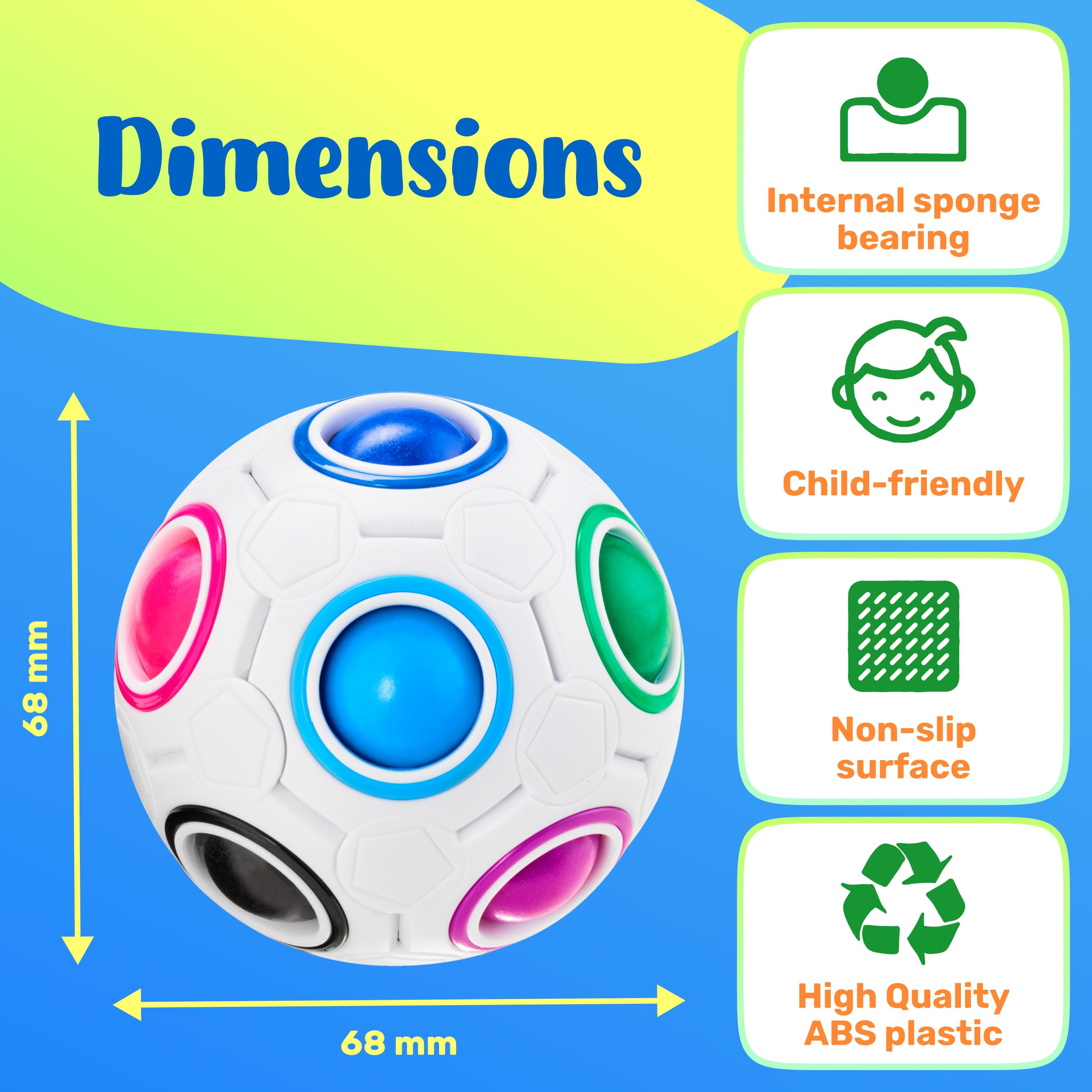 CUBIDI® Original Rainbow Puzzle Ball I Brain Teasers for Kids Ages 6-10 I for Boys and Girls 6+ Years I Travel Toy for Children | Fidget Ball Magic Ball