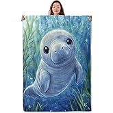 UNDAHIS Cute Manatee Blanket, Soft Warm Cozy Throw Blanket Gifts for Adults Kids Women, Lightweight Fuzzy Comfy Flannel Blankets for Couch, Travel, Bed, House Decor 60×50 Inch