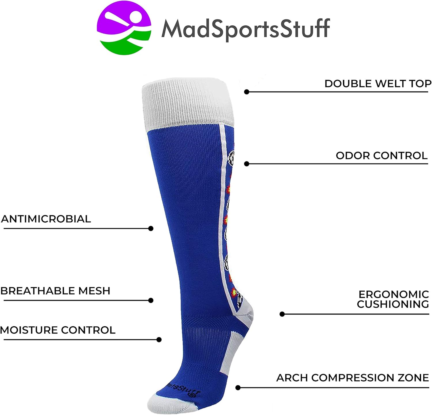 MadSportsStuff Bomber Soccer Socks Over The Calf Length (Multiple Colors) : Clothing