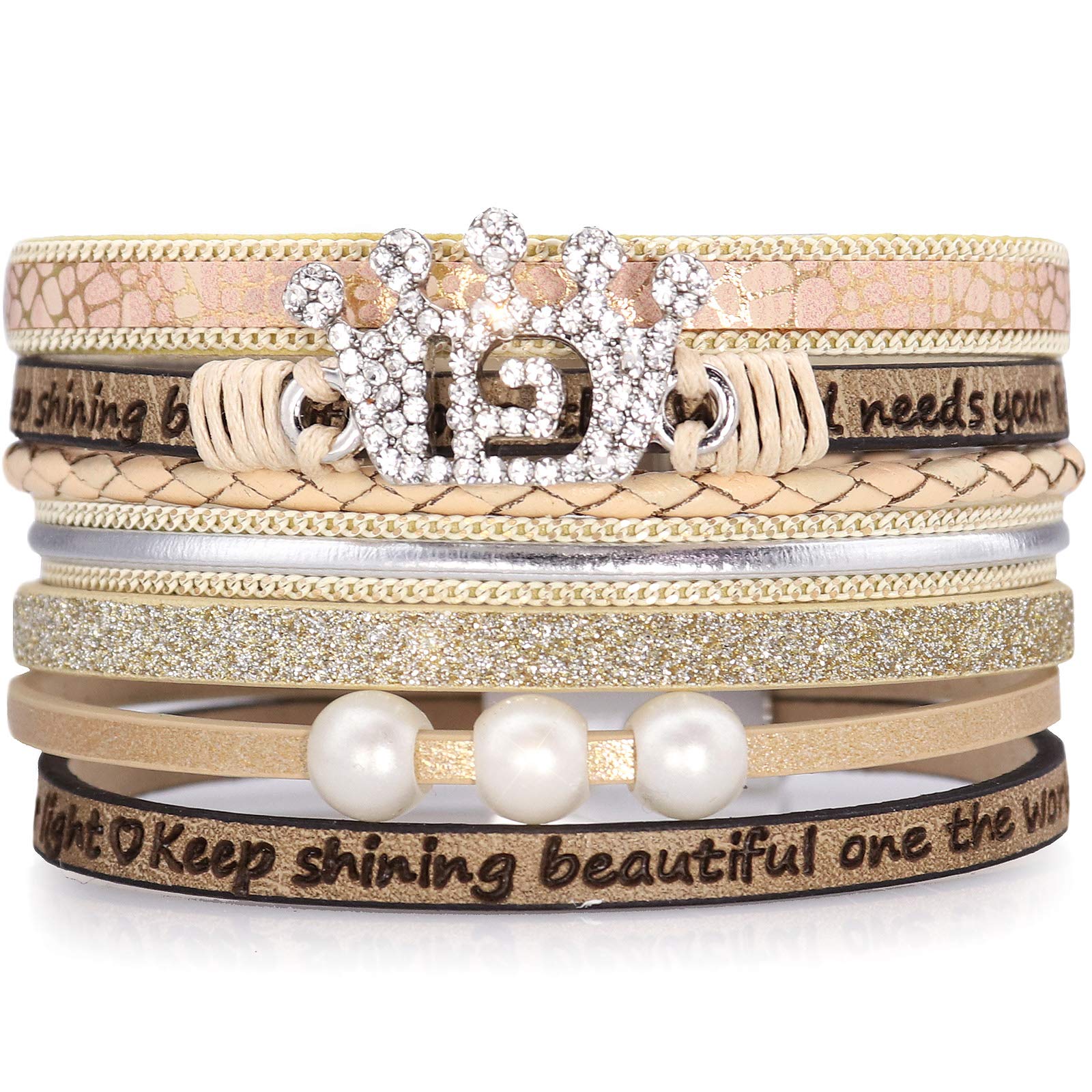 Suyi 19th Birthday Gifts for Women Girls Leather Wrap Bracelet Multilayer Magnetic Buckle Bracelet 19th