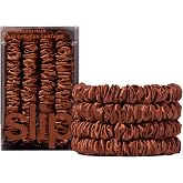 Slip Silk Hair Ties, Auburn Skinny Scrunchies, Set of 4 | Anti-Damage | 100% Mulberry Silk | anti-friction, anti-tangle, anti-knot, anti-frizz, anti-snag | All Hair Types | Slipsilk&trade; Technology