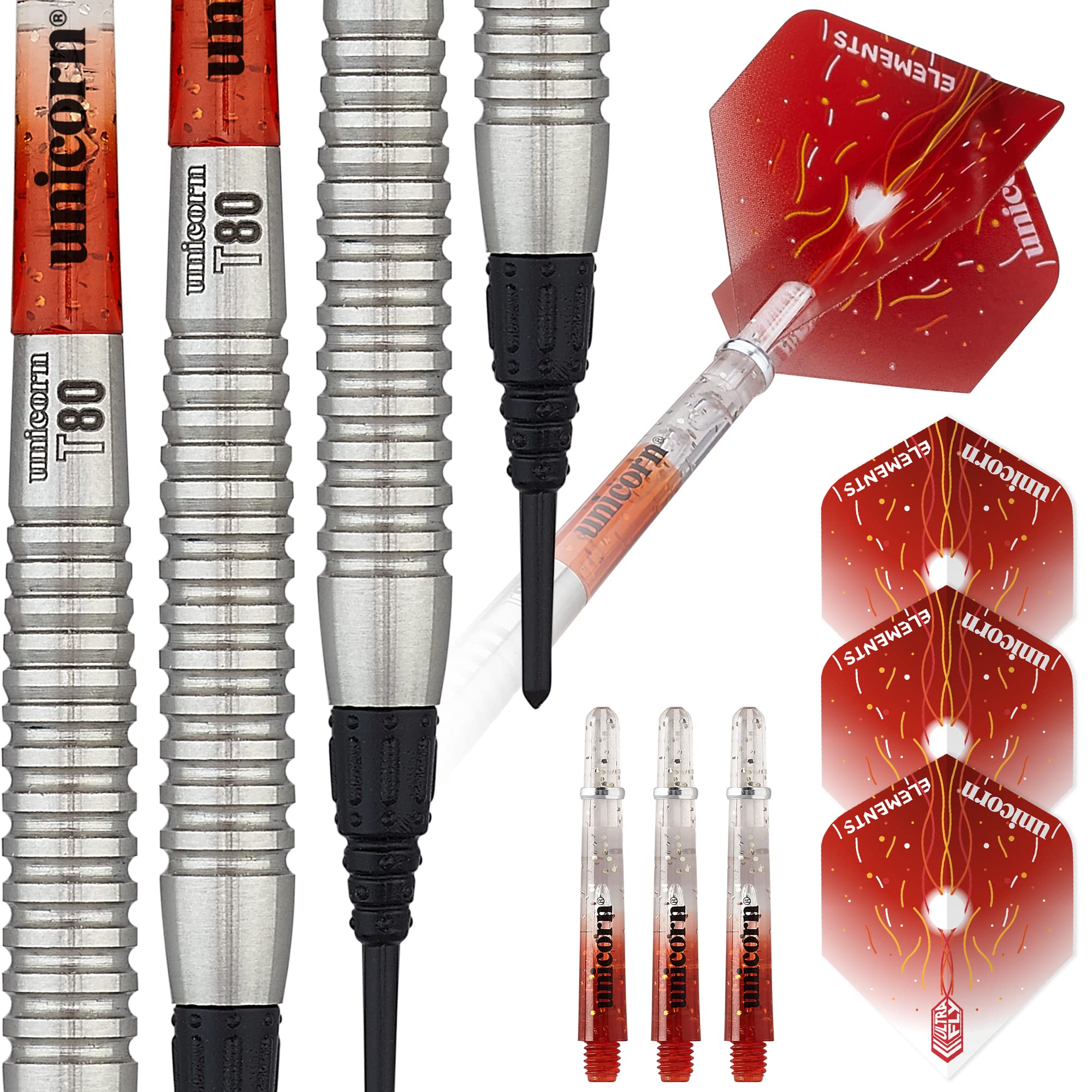 Unicorn Soft Tip Professional Darts Set | Core Striker Series Style 5 | 80% Natural Tungsten Barrels | 23 g