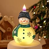 Meonum 1 Pack Snowman Flameless Candle, Christmas Flameless Candles Battery Operated, Scented Real Wax Snowman LED Candles with Timing, for Xmas Gift Winter Christmas Decor (Green)