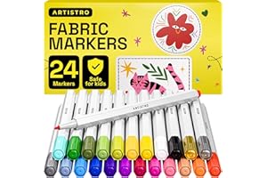 ARTISTRO 24 Fabric Markers - Fine Tip Fabric Markers Permanent for Clothes - No Bleed Pens for T-Shirts, Bags, Textile, Canvas, and more