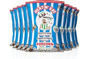Bad Monkey Heat N' Eat - 9 Pack Gourmet Popped Sweet & Salty Kettle Corn Popcorn Snacks in Eco-Friendly Compostable Popcorn B