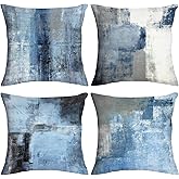 Kerton Stork Blue Throw Pillows for Couch Set of 4, Grey Decorative Throw Pillow Covers - Modern Abstract Art Painting Square Soft Pillow Covers 18X18 for Bedroom Living Room Sofa, Blue Gray