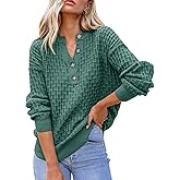 Dokotoo Womens Sweaters 2025 Casual Long Sleeve Henley Shirts V Neck Textured Button Fall Sweater Loose Fit Jumper Tops