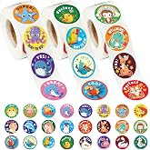 3 Rolls of Reward Stickers for Kids, 1500 Pcs Teacher Motivational Stickers Supplies for School Classroom Home, 24 Animal Designs (Each Measures 1 in Diameter)