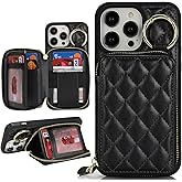 Hamany for iPhone 12 pro max Case Wallet with Card Holder,for iPhone 12 pro max Phone case Wallet with Zipper with Slot Kickstand Stand Case for Women and Man 5G 6.7 Inch-Black