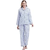 GLOBAL Flannel Pajamas for Women 2-Piece Comfy and Cozy Flannel Pj Set Cotton Loungwear