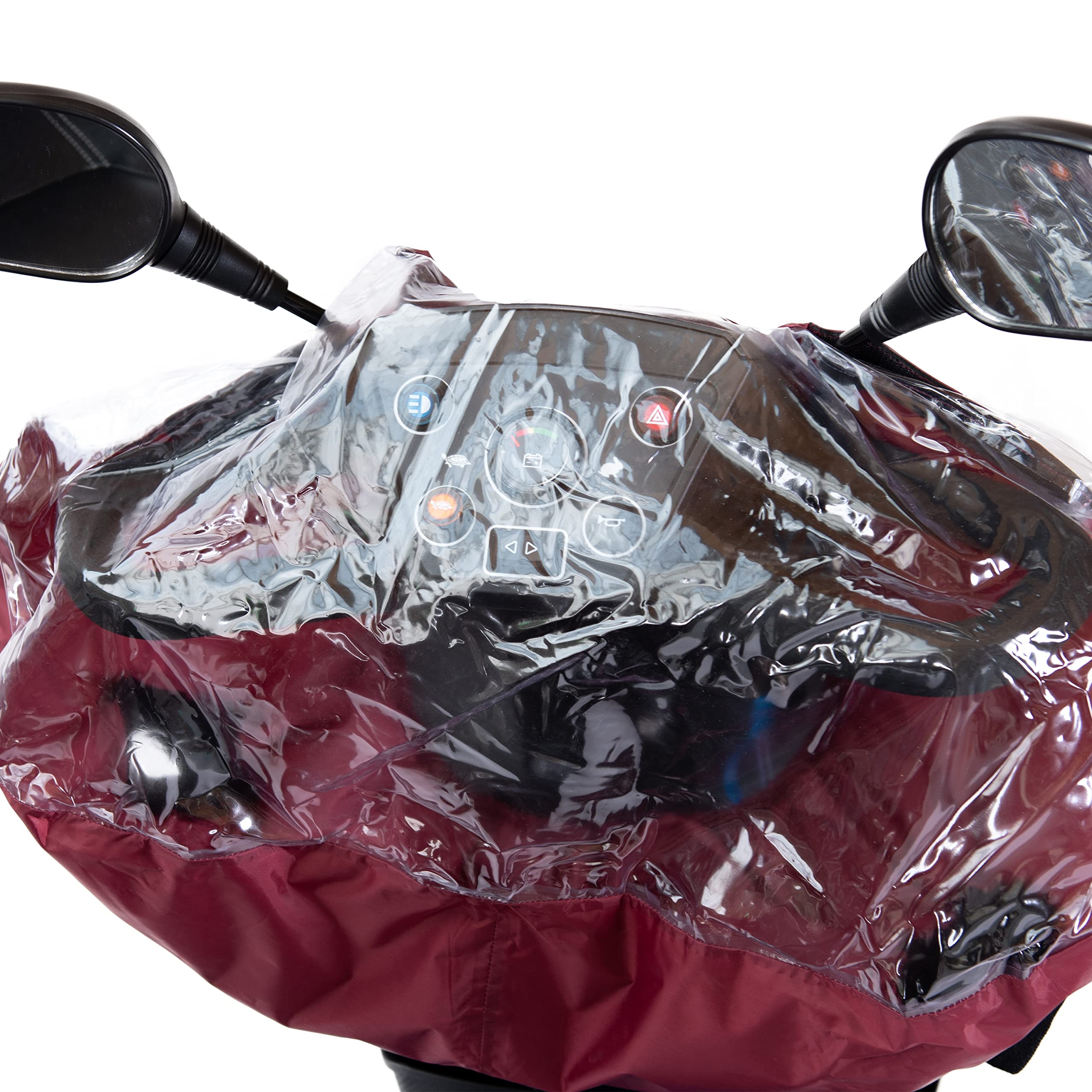 Kozee Komforts Mobility Scooter Tiller Cover - Waterproof, See-Through Panel, Hook and Loop Sealed Slots for Mirrors - Fits Delta Shaped Tillers with/without Mirrors - Large - Maroon